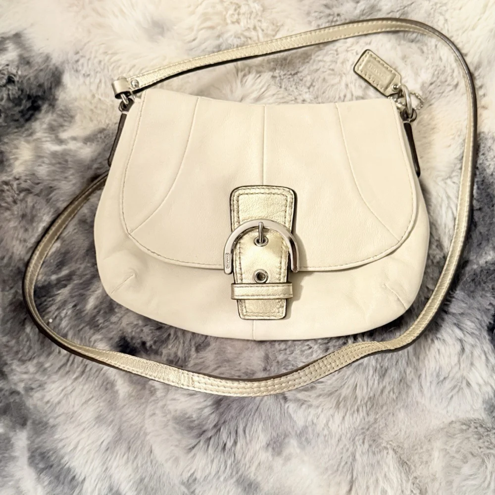 Vintage Coach bag leather 90s Ivory Crossbody